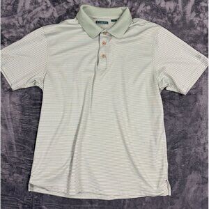 Cubavera Mens Striped Polo Shirt Green Short Sleeve Size L